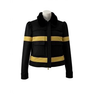 Moschino Cheap And Chic Jacket Womens 10 Black Yellow Wool Cropped Faux Fur